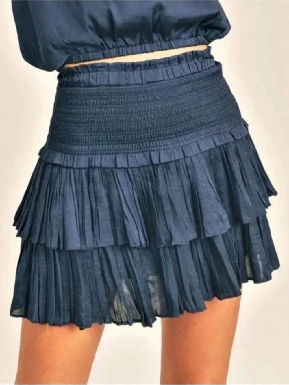 $109 Tiered Ruffle Mini Skirt Pookie & Sebastian Smocked Womens Sz S Navy Blue